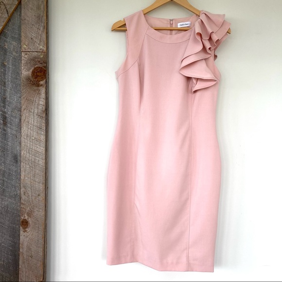 Calvin Klein fitted midi dress with ruffle - Picture 1 of 11